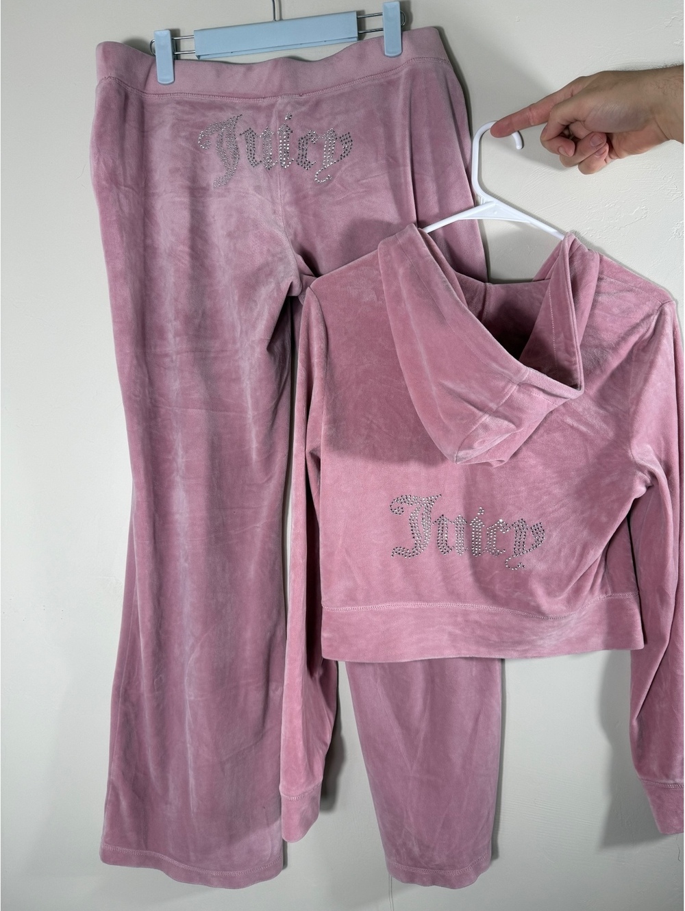 Juicy Couture Pink Velour Rhinestone Tracksuit Set Y2K Vintage Style | M/L